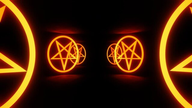 Pentagram neon symbols tunnel animation