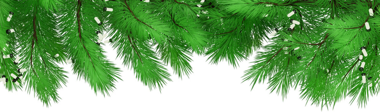 Border with realistic Christmas tree branches, 3d render. Pine branches, frame. Christmas design on a transparent background. PNG file