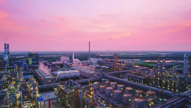 modern chemical plant at twilight