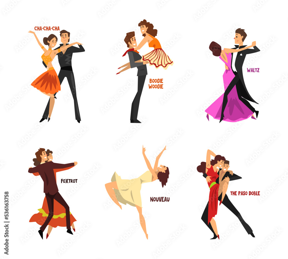 Wall mural professional dancer people dancing performing on stage vector set