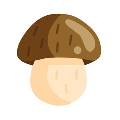 A white mushroom cep in a cartoon flat style isolated on a white background.