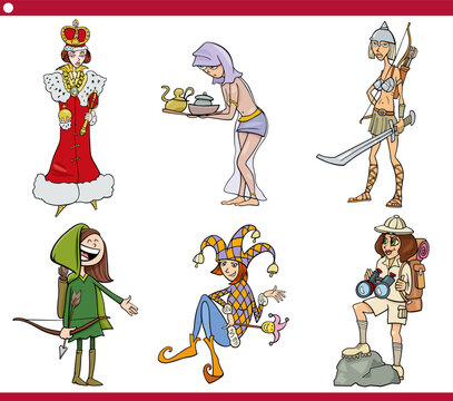 funny cartoon women characters caricature set