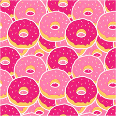 Seamless pattern with pink donuts. Food illustration background.