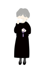 ハンカチで涙を拭く喪服の年配女性線なし