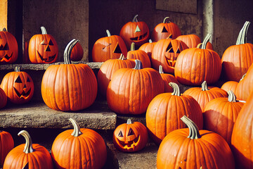 Pumpkins for Halloween earth, lots of pumpkins of different shapes for the holiday

