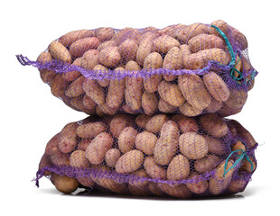two bags of potatoes, objects isolated on a white background