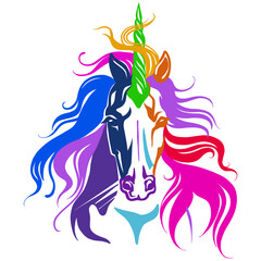 Abstract portrait of a unicorn color contour illustration