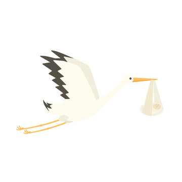 Stork delivering baby cartoon PNG illustration with transparent background