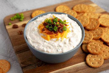 Homemade Crack Dip Appetizer in a Bowl, side view.