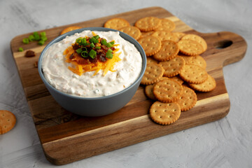 Homemade Crack Dip Appetizer in a Bowl, side view.