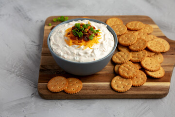 Homemade Crack Dip Appetizer in a Bowl, side view.
