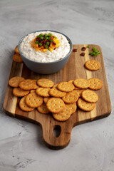 Homemade Crack Dip Appetizer in a Bowl, side view.