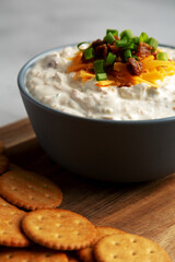 Homemade Crack Dip Appetizer in a Bowl, side view. Close-up.