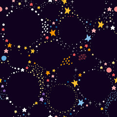 Magic starry night. Seamless vector pattern with stars in space. - 536167137