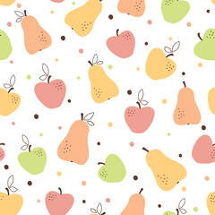 Seamless pattern with pears and apples. Fruit pattern on white background. Vector illustration. 