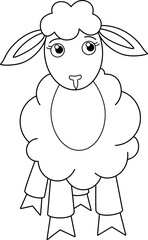 Little cautious sheep - a vector linear picture for coloring. Outline. Little sheep, lamb for children's coloring book