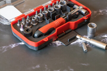 Set of work tools for various repairs.