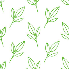 Green leaves. Floral seamless pattern with line doodles.