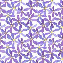 Simple floral seamless pattern with violet flowers. Cute and bright background. 