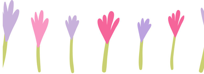 Cute floral seamless border with simple flowers. 