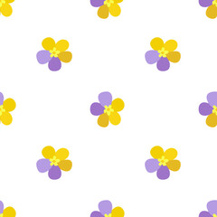 Cute pretty flowers. Floral seamless pattern on the white background. Blue and yellow flowers.