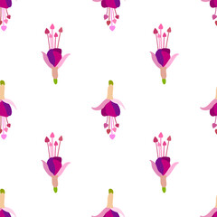Fuxia flower. Floral seamless pattern with polka dot. Cute pink flowers.