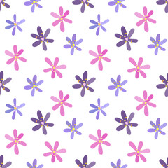 Cute floral seamless pattern. Simple lilac, purple and pink flower.