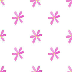 Funny pink and simple flowers. Floral seamless pattern. 