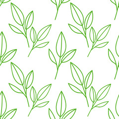 Simple green leaves. Elegant floral seamless pattern. 