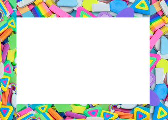 a frame made by multicolored erasers