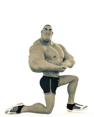 muscle man cartoon in an white background