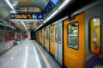 Fototapeta premium Train metro station in the subway.