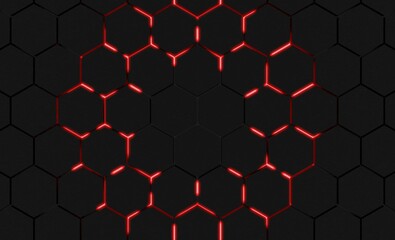 Fototapeta premium Red lighten hexagon plates