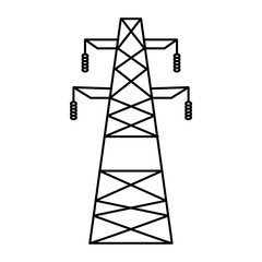 Supports of the high-voltage power grid. Vector illustration of utility electric transmission networks. Power lines isolated on white background.