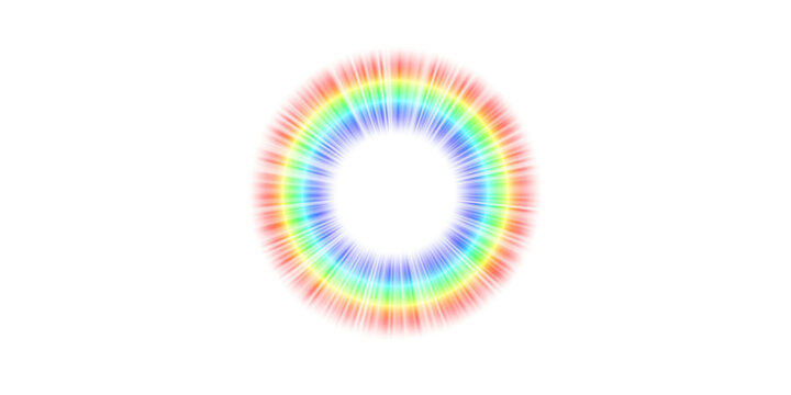 alone di luce brillante con colori dell'iride su sfondo trasparente