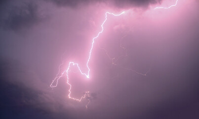 Lightning sky, summer thunderstorm, rain.