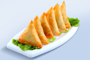 Indian, Pakistani traditional Aloo, Qeema Samosa Close up.
