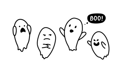 Cute doodle ghosts illustration set  