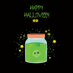 Halloween card with green magic jar. 