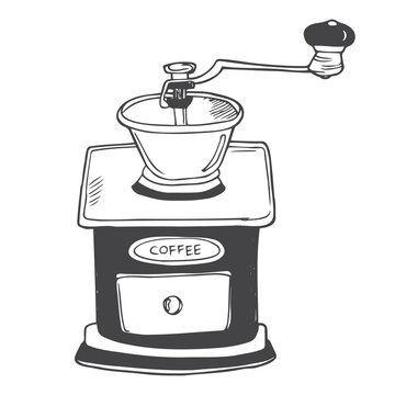 Illustration of retro coffee mill - doodle style