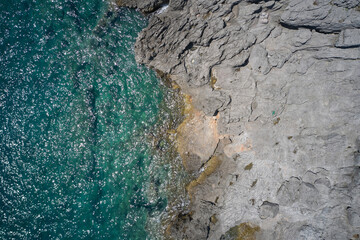 Aerial view of rocky beach in the Adriatic Sea, in Montenegro