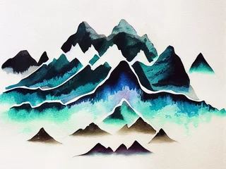 Blackout curtains Mountains Mountains.  Hilly landscape illustration. Watercolor mountains silhouettes