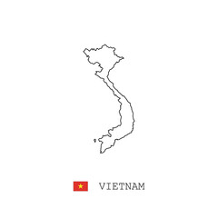Vietnam vector map outline, line, linear. Vietnam black map on white background. Vietnam flag