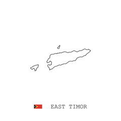 East Timor vector map outline, line, linear. East Timor black map on white background. East Timor flag