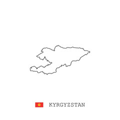 Kyrgyzstan vector map outline, line, linear. Kyrgyzstan black map on white background. Kyrgyzstan flag