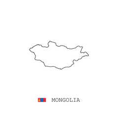 Mongolia vector map outline, line, linear. Mongolia black map on white background. Mongolia flag