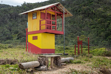 Colorful lifeguard house in Praia Vermelha beach, Penha Santa Catarina, Brazil