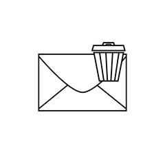 Black and white web icon. Envelope with trash can. Email icon.