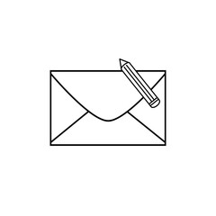 Black and white web icon. Envelope with pencil. Email icon.