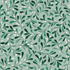 Christmas Foliage and Berries Vector Seamless Pattern. Mistletoe Twigs. Winter Holidays Festive Print. Festive Botanical Design - 536177303